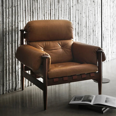 Ash Wood Armchair with Genuine Leather – Perfect for Modern Living Room Decor fme - 3129MUTUKISPACE