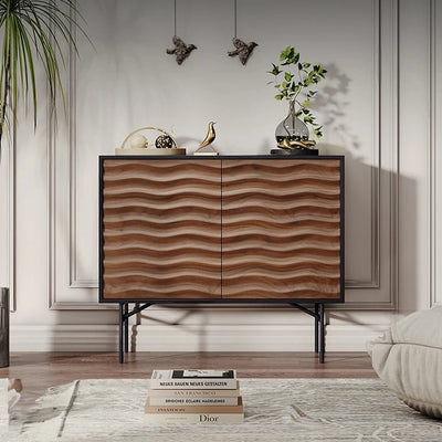 Modern Solid Wood Multi-layer Cabinet with Unique Wave Design