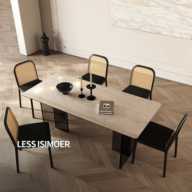 Sleek Sintered Stone Dining Table with Glass Base and Acrylic Finish – Modern Elegance for Your Dining Room fmus - 4082MUTUKISPACE