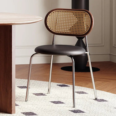 Ash Wood Rattan Dining Chair with PU Leather & Stainless Steel Frame – Stylish Modern Seating Solution fmus - 4086MUTUKISPACE