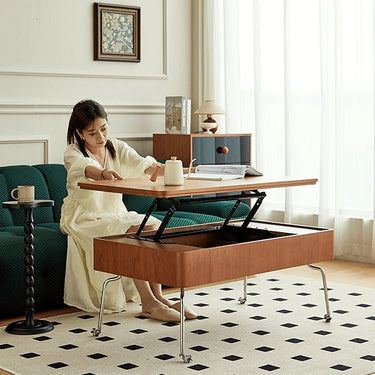 Elegant Light Brown Cherry Wood Coffee Table with Metal Accents and Durable Nylon Legs fmy - 686MUTUKISPACE