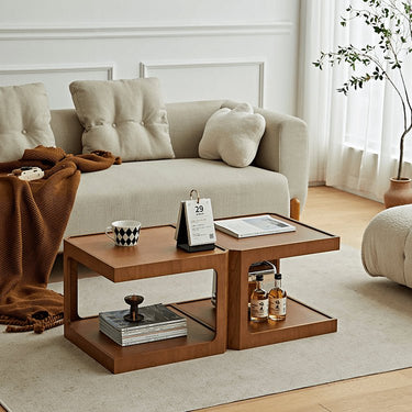 Elegant Light Brown and Black Cherry Wood Coffee Table – Sturdy Plywood Design fmy - 690MUTUKISPACE