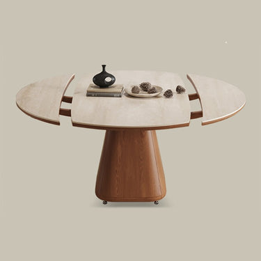 Modern Brown Sintered Stone and Solid Wood Dining Table fnl - 277MUTUKISPACE
