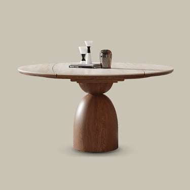 Elegant Brown Sintered Stone Dining Table with Solid Wood Base fnl - 279MUTUKISPACE