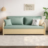 Modern Cotton - Linen Sofabed in Elegant Green & Neutral Shades with Ash Wood Frame fnm - 956MUTUKISPACE