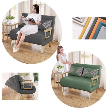 Stylish Leathaire Bed in Khaki Grey with Orange - Green Accents - Modern Comfort & Elegance foltm - 1553MUTUKISPACE