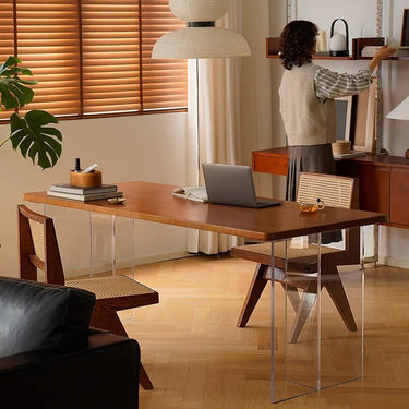 Sleek Cherry Wood Dining Table with Modern Acrylic Base - Stylish Home Addition fpmxm - 2769MUTUKISPACE