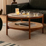 Cherry Wood & Rattan Coffee Table with Tempered Glass Top - Elegant Living Room Accent fpmxm - 2780MUTUKISPACE