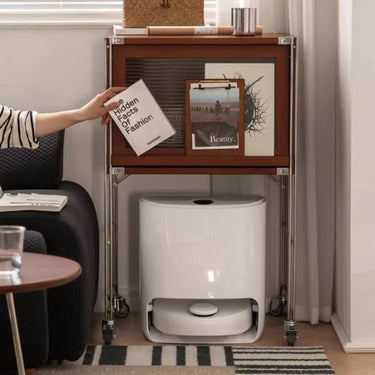 Stylish Boxwood and Glass Cabinet on Wheels - Perfect for Home Organization fpmxm - 2792MUTUKISPACE