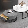 Modern Sintered Stone Coffee Table with Adjustable Metal Legs and Sleek PU Leather Trim - White, Gray, Brown Options frg - 493MUTUKISPACE