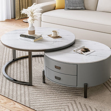 Modern Sintered Stone Accent Coffee Table with Sleek PU Leather and Particle Board Finish - Gray, White, Black frg - 497MUTUKISPACE