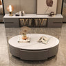 Modern Chic White & Gray Sintered Stone Coffee Table with Metal and Synthetic Leather Accents frg - 498MUTUKISPACE