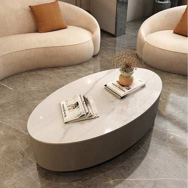 Modern Chic White & Gray Sintered Stone Coffee Table with Metal and Synthetic Leather Accents frg - 498MUTUKISPACE