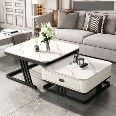 Modern Sintered Stone & Metal Coffee Table with PU Leather and Particle Board - Gray & White frg - 504MUTUKISPACE