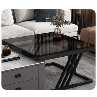 Elegant Sintered Stone Coffee Table with Metal Frame and PU Leather Accents frg - 505MUTUKISPACE