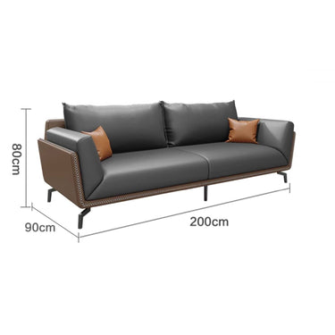 Luxurious Dark Brown Gray Sofa with Solid Wood Frame - Orange and Latex Faux Leather Upholstery fsj - 1027MUTUKISPACE