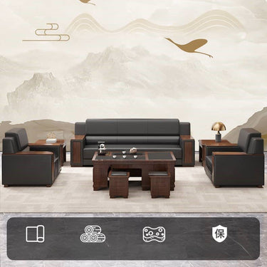Luxurious Black & Light Brown Faux Leather Sofa with Solid Wood Frame fsj - 1034MUTUKISPACE