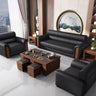 Stylish Solid Wood Sofa with Faux Leather Upholstery in Black, Light Brown, and Gray fsj - 1035MUTUKISPACE
