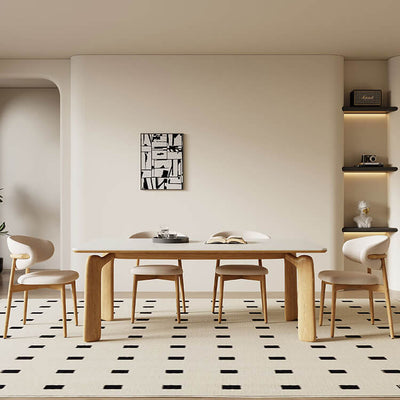 Stylish Multi-Material Table: Black, White, Gray, Brown, Natural Wood & Sintered Stone Top