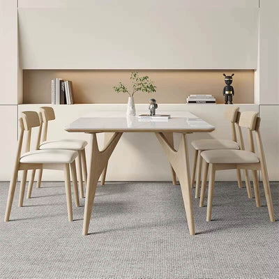 White Table with Sintered Stone and Ash Wood Multi-Layer Board - Modern Design