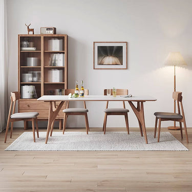 Elegant White Table with Sintered Stone and Ash Wood Multi - Layer Board - Modern Design fsm - 313MUTUKISPACE