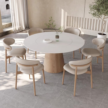 Elegant Natural Wood & Sintered Stone Table - Modern White & Gray Finish with Ash Wood Layers fsm - 315MUTUKISPACE