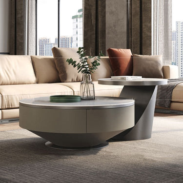 Elegant White Coffee Table with Sintered Stone and Solid Wood Particle Board fsm - 970MUTUKISPACE