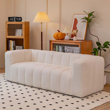 Luxury Off White Faux Lambswool Sofa with Silicon Fill and Wood Accents fsmy - 448MUTUKISPACE