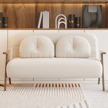 Stylish Rubber Wood Sofabed with Faux Leather in Beige, Khaki, Orange & Fog Blue fsq - 1415MUTUKISPACE