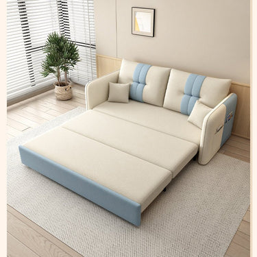 Stylish Cotton - Linen Sofabed in Vibrant Orange Beige with Light Blue, Dark Green, Gray, Yellow, and Brown Accents fsx - 1007MUTUKISPACE