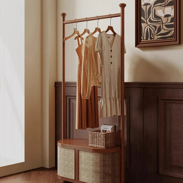 Cherry Wood Coat Hanger with Rattan Weaving – Stylish Space - Saving Garment Rack ful - 4448MUTUKISPACE