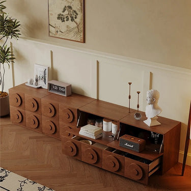 Stylish Ash Wood TV Cabinet with Eye - Catching Geometric Design ful - 4449MUTUKISPACE