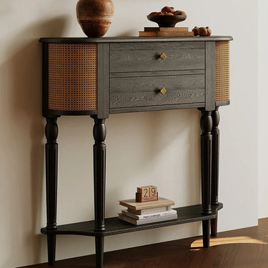 Elegant Ash Wood Cabinet with Rattan Weaving and Multi - Layer Design ful - 4453MUTUKISPACE