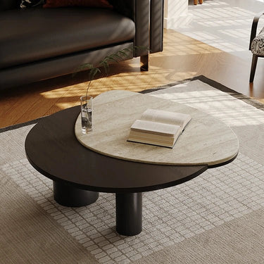 Modern Ash Wood Coffee Table with Ceramic Sintered Stone Top - Stylish Living Room Centerpiece ful - 4473MUTUKISPACE