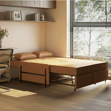 Luxurious Dark Yellow Leathaire Sofabed with Beige Wool Cushions and Pine Wood Frame fwlp - 935MUTUKISPACE