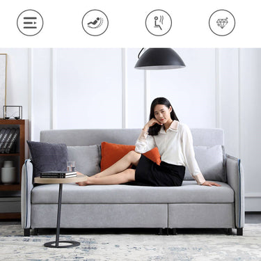 Chic Light Gray Blue Sofabed - Solid Wood Frame & Premium Leathaire Upholstery fwlp - 944MUTUKISPACE
