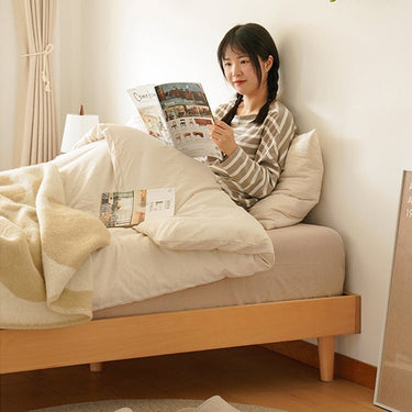 Stunning Beech Wood Metal Platform Bed - Natural Warm Tones for Stylish Bedrooms fxgmz - 585MUTUKISPACE