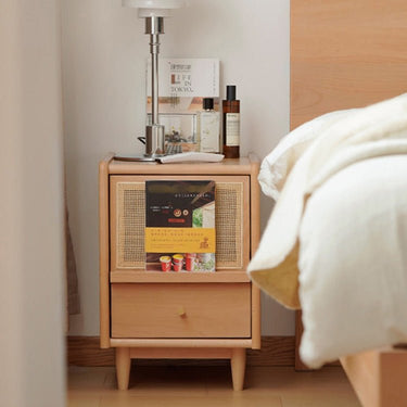 Beech Wood Rattan Nightstand - Natural Wood Color Multi - Layer Board Nightstand fxgmz - 589MUTUKISPACE