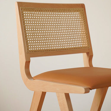 Mid - Century Modern Beech Wood & Rattan Dining Chair with Brown PU Leather Seat fxgmz - 592MUTUKISPACE