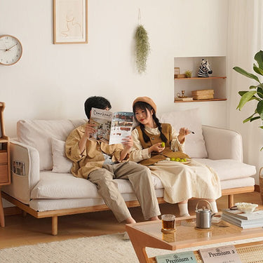 Luxurious Goose Down Corduroy Sofa in Off White with Oak Wood and Color Options fxgmz - 604MUTUKISPACE