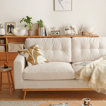 Luxurious Off White Corduroy Sofa with Oak Wood Frame and Goose Down Fill fxgmz - 605MUTUKISPACE