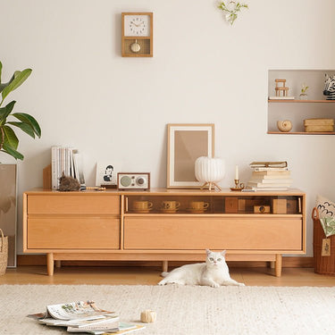 Stylish Beech Wood TV Cabinet with Metal & Glass Shelving fxgmz - 613MUTUKISPACE