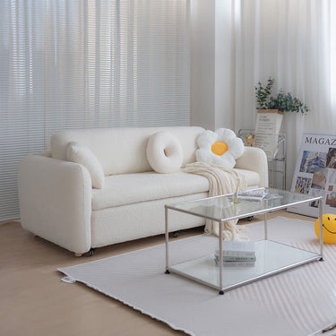 Stylish Home Decor: White Sofabed with Green and Dark Gray Accents, Yellow Oak Wood Frame, and Cozy Fleece & Berber Rug Set fxl - 962MUTUKISPACE