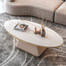 Oval Sintered Stone Coffee Table – Faux Leather Base for Contemporary Decor fxmj - 3057MUTUKISPACE