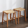 Handcrafted Cherry Wood Stool with Rattan Seat and Linen Cushion fyg - 662MUTUKISPACE