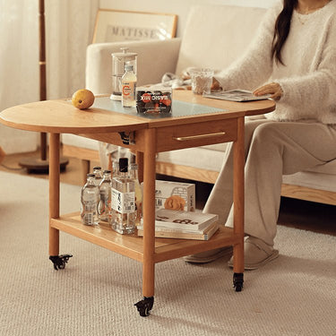 Stylish Light Oak Wood Tea Table with Metal and Nylon Accents - Natural Brown Finish fyg - 666MUTUKISPACE
