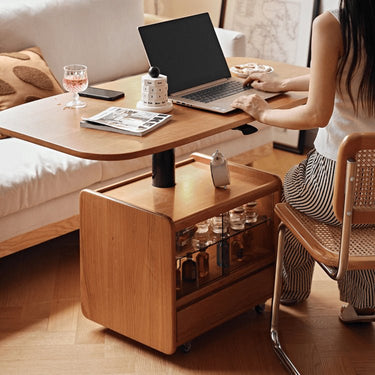 Cherry Wood Multi - Layer Coffee Table - Natural Finish with Metal Accents fyg - 667MUTUKISPACE