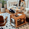 Elegant Coffee Table: White Natural Wood with Sintered Stone & Cherry Wood Accents, Stainless Steel Frame fyg - 668MUTUKISPACE