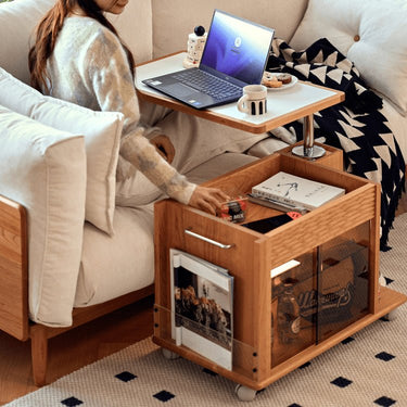 Elegant Coffee Table: White Natural Wood with Sintered Stone & Cherry Wood Accents, Stainless Steel Frame fyg - 668MUTUKISPACE