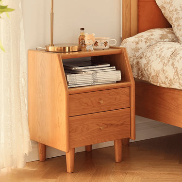 Elegant Bedside Cupboard in Rich Cherry, Tung, and Red Oak Wood Finishes fyg - 675MUTUKISPACE